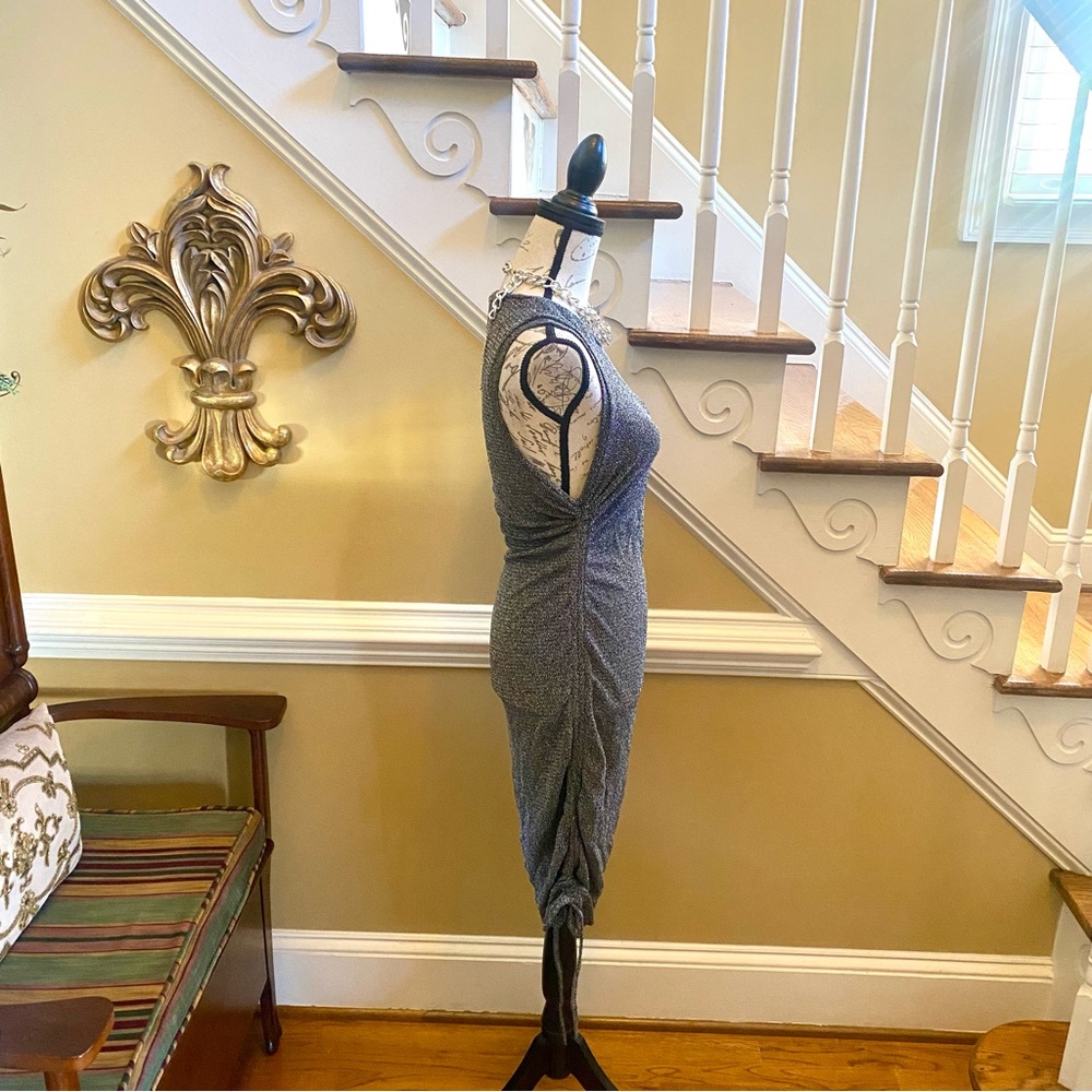 Love Tree metallic gunmetal shimmer rouched dress - Picture 6 of 6
